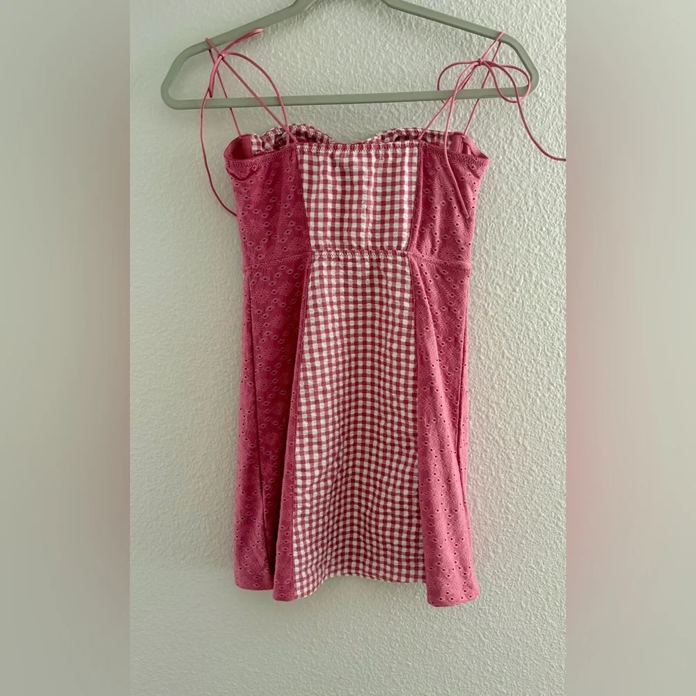 Urban Outfitters Pink Gingham Corset Mini Dress Eyelet Bustier SP - Picture 11 of 15